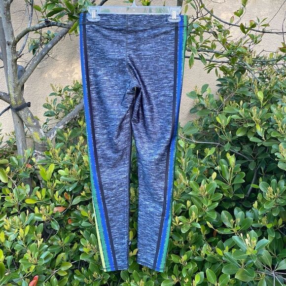 TEREZ Heathered Gray Leggings w/Colorful Side Stripes. Size Medium. EUC! - Picture 2 of 7
